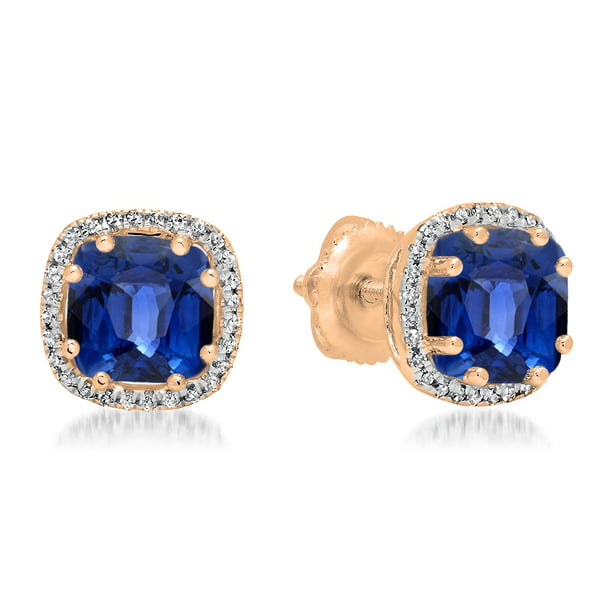 Dazzlingrock Collection 10K 6 MM Each Cushion Gemstone & Round White Diamond Ladies Halo Stud Earrings Rose Gold 